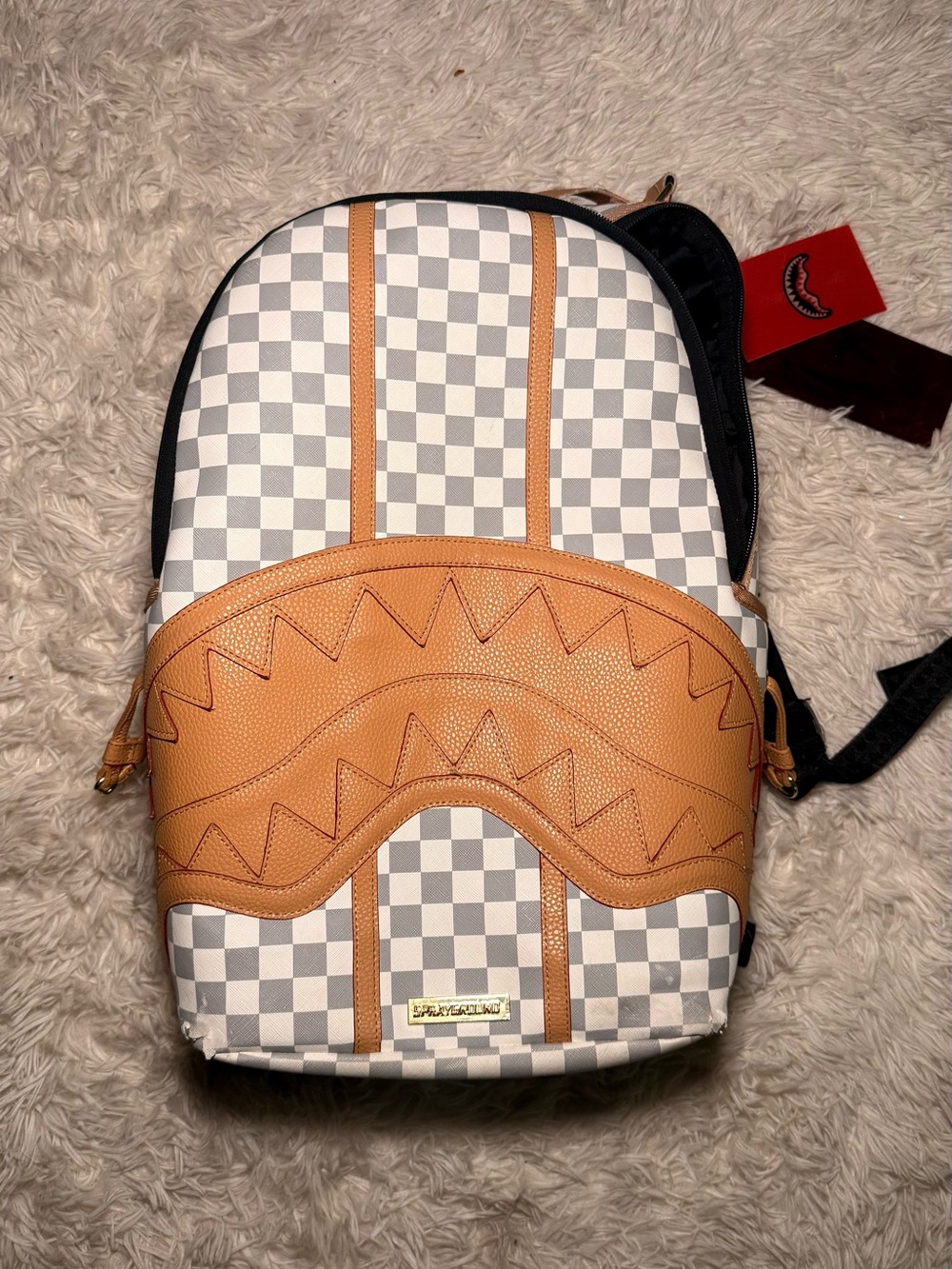 Tan & White Checker Men's Backpack - Designer Style